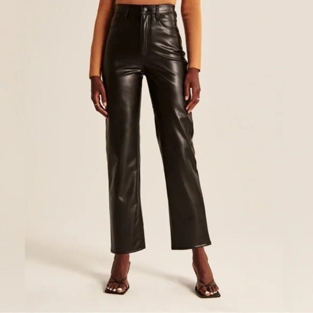 Abercrombie & Fitch black faux leather ankle straight ultra high rise pants 8